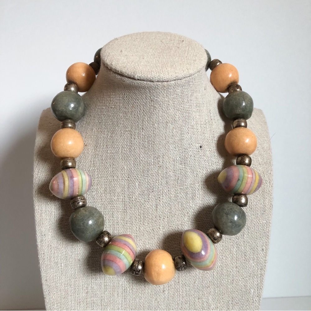 Vintage beaded choker necklace polymer clay? boho artsy